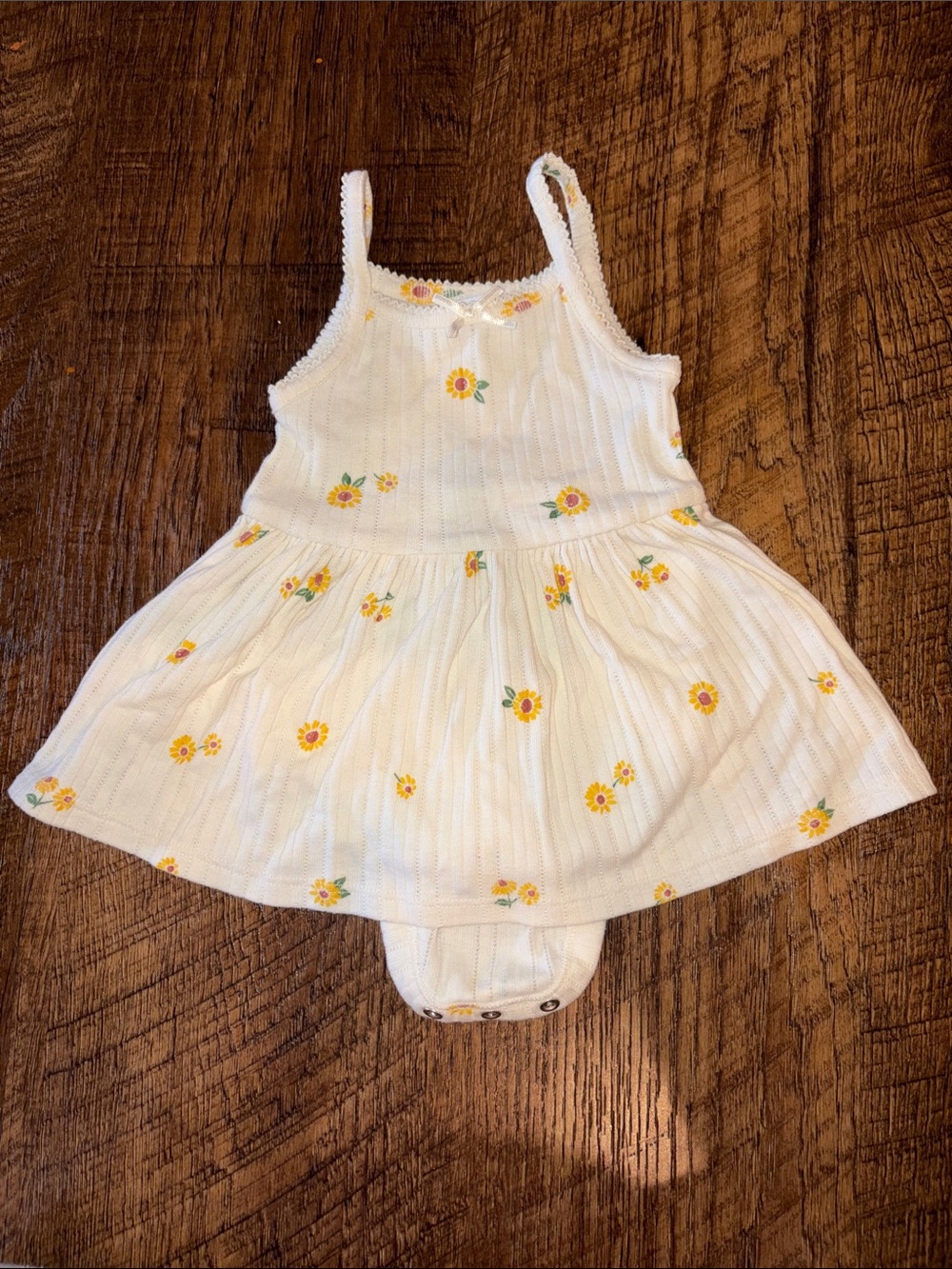 Baby Girl Off-White Pointelle Sunflower-Print Dress/Bodysuit